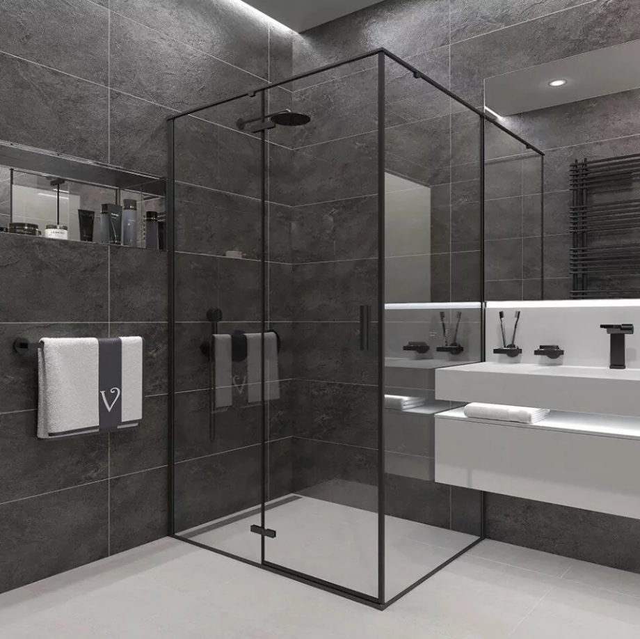 Душевой уголок Veconi RV073B-8080-01-C4 80х80 квадратный, без поддона, прозрачное стекло, черный матовый