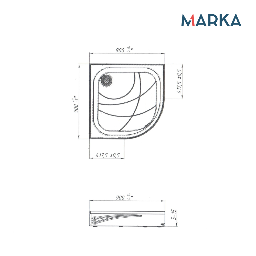 Поддон 1Marka Bella NEW 1/4 90*90 комплект с сифоном