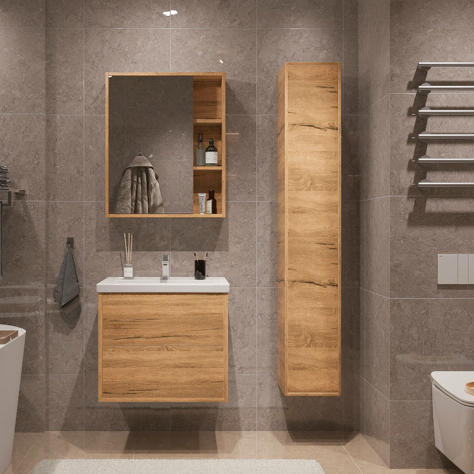 Тумба подвесная SanStar Siva 50 с раковиной Фостер 50 (комплект) Дуб вотан