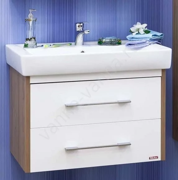 Тумба с раковиной Sanflor Ларго 70 2 подвесная, белый/вяз швейцарский