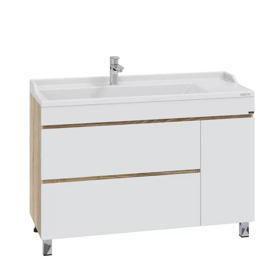 Тумба напольная Санта Марс 120 с раковиной Сириус 120, 2 ящика, 1 дверь, белый/янтарный