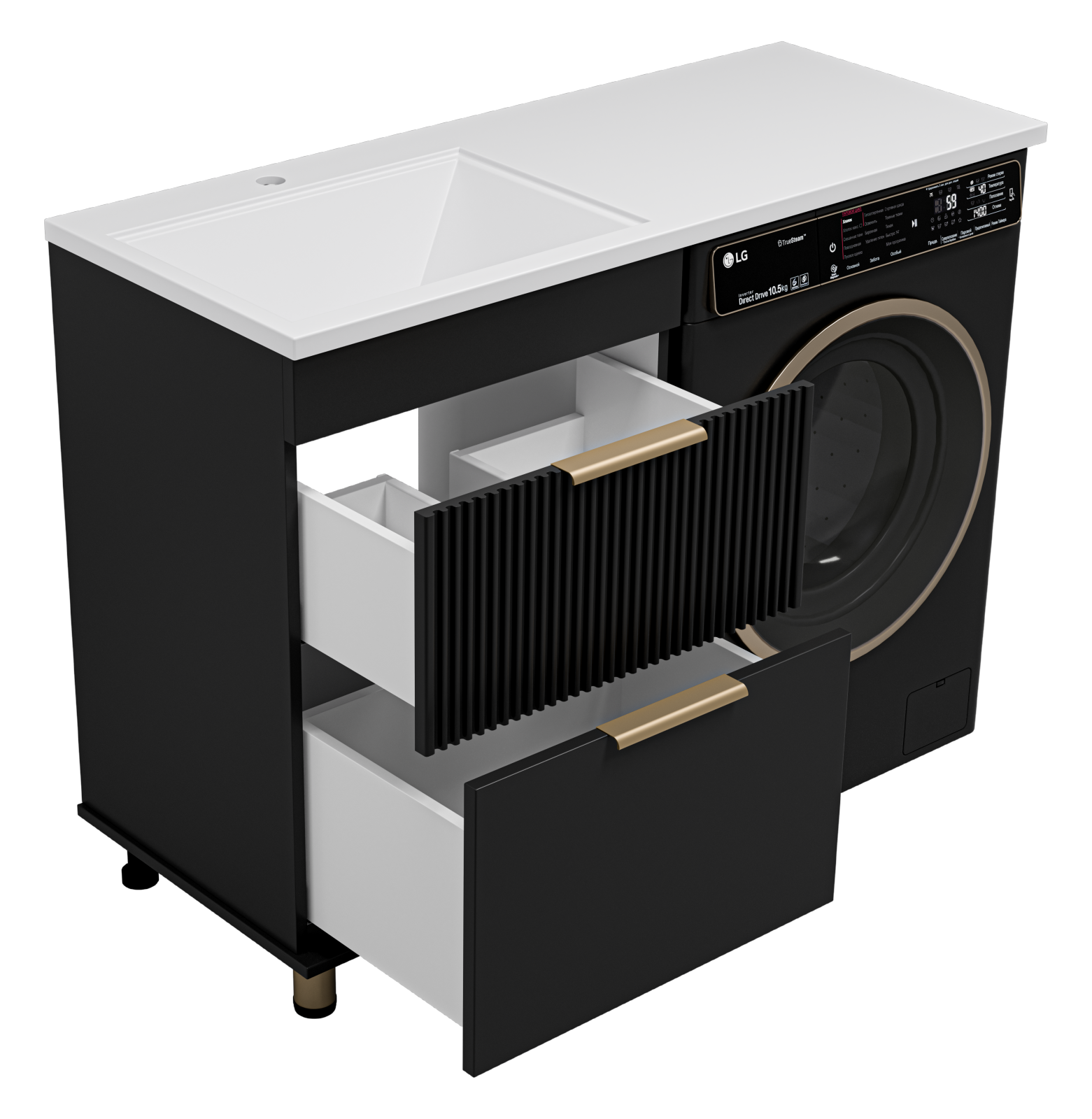 Тумба с раковиной Brevita Enfida 60 под стиральную машину, с раковиной Эстет Даллас 120 R, черный