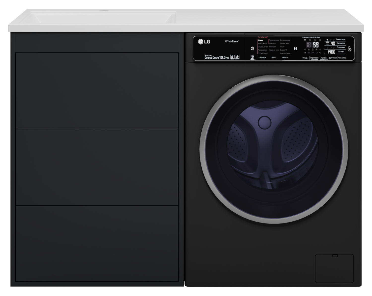 Тумба с раковиной Brevita Grafit 60 под стиральную машину, с раковиной Misty Гавана 120 R, графит