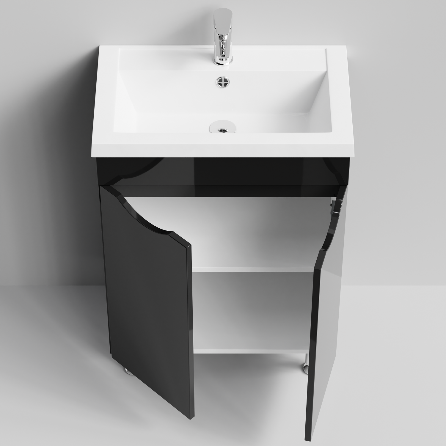 Тумба с раковиной Vod-ok Смайл 58 напольная, черный глянец