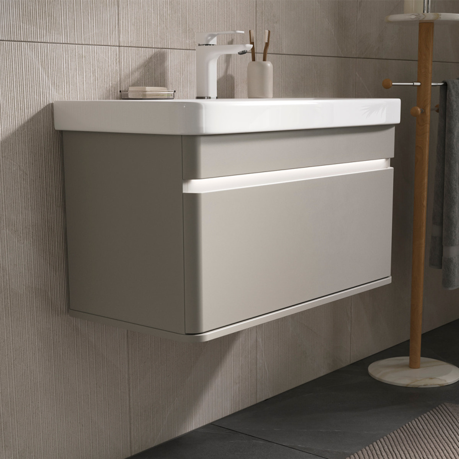 Тумба подвесная EQUIL Elegante с раковиной Nice 80, 1 ящик, амарок/белый