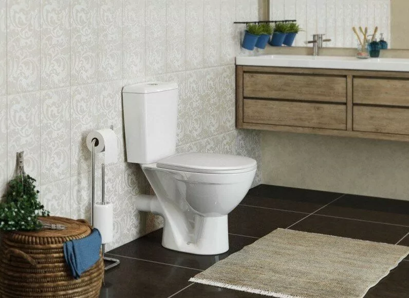 Унитаз Rosa Соло напольный, компакт, с горизонтальным выпуском, белый