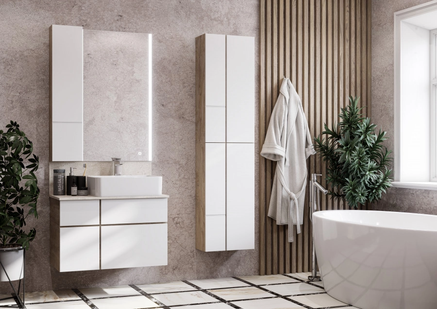 Тумба Aquaton Мишель 80 с раковиной MILA 50х35 подвесная, 3 ящика, 1 дверь, дуб эндгрейн