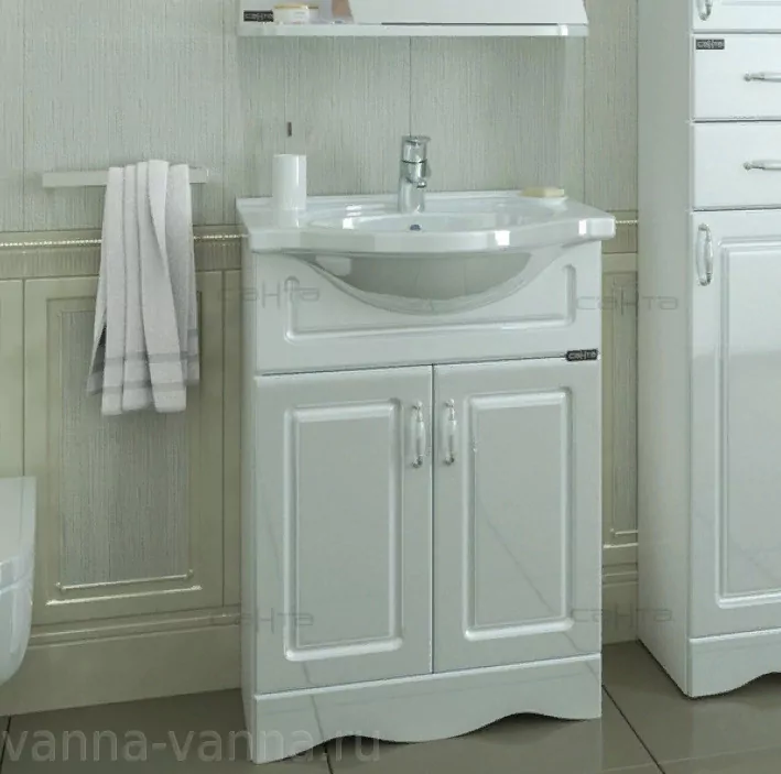 Тумба напольная Санта Верона 60 с раковиной Уют 60, 2 двери, белая