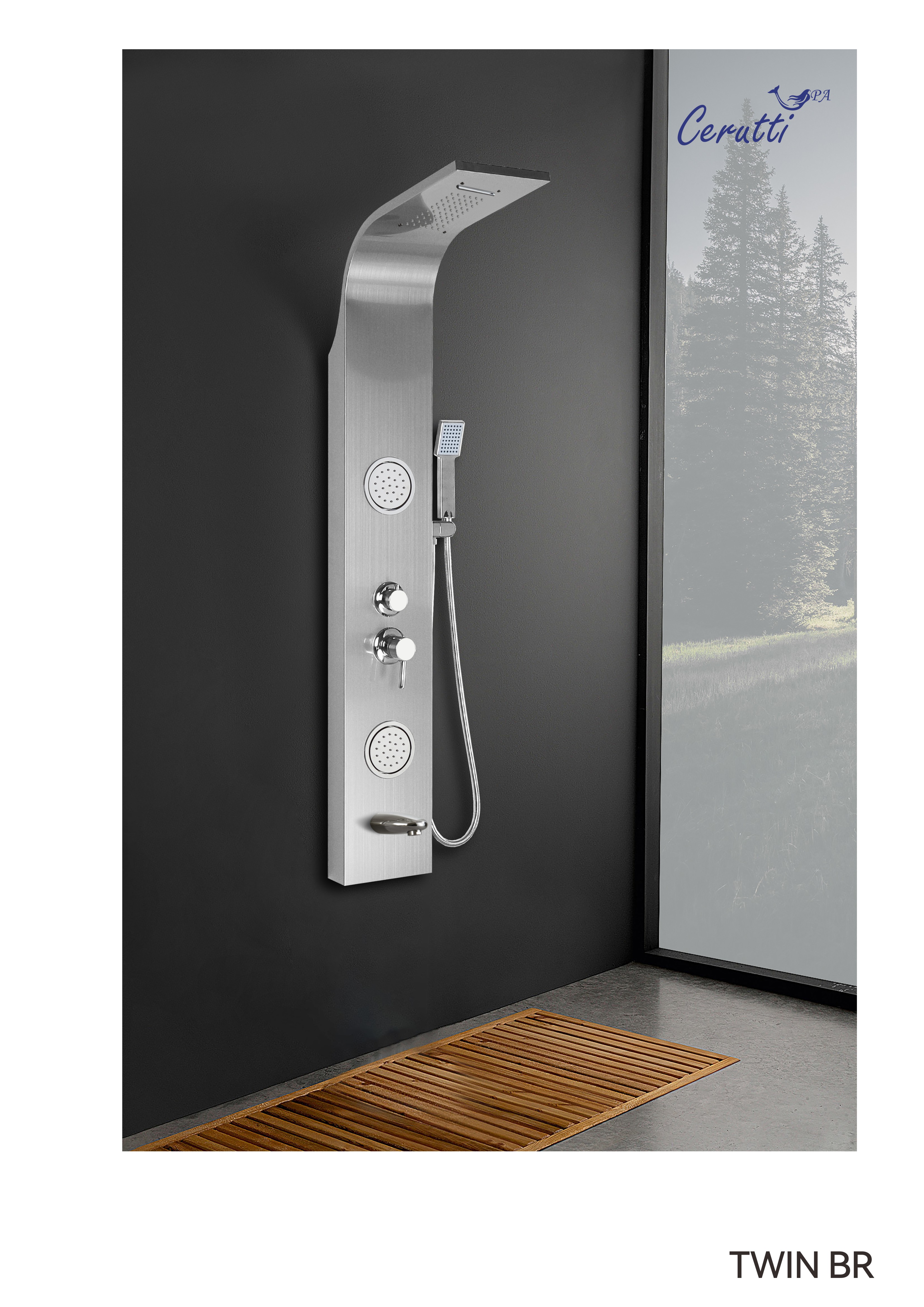 Душевая панель Cerutti Spa TWIN BR CT9988 матовая нержавеющая сталь