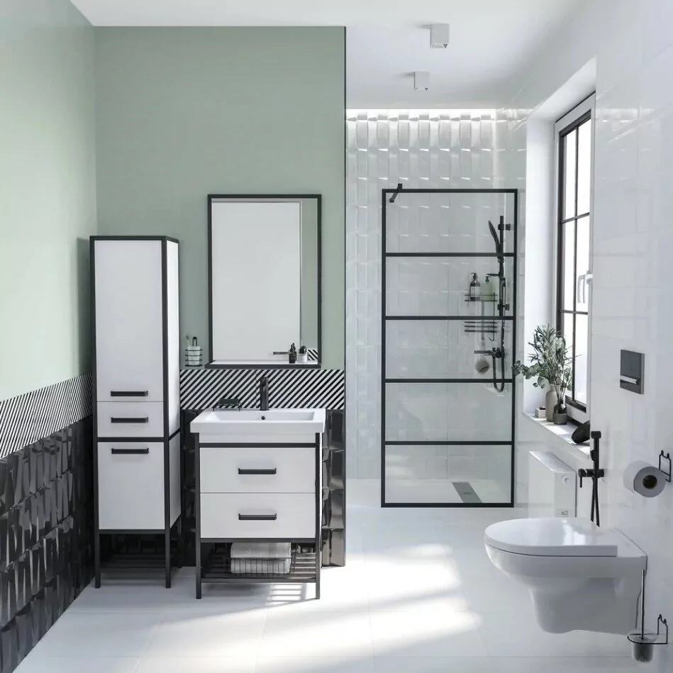 Тумба с раковиной Sanflor Норд 60 напольная, белый, черный муар