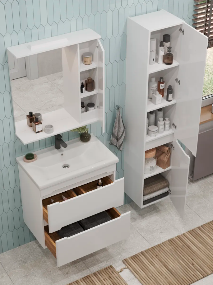 Тумба подвесная SanStar Адель 70 с раковиной Миранда 70 белая