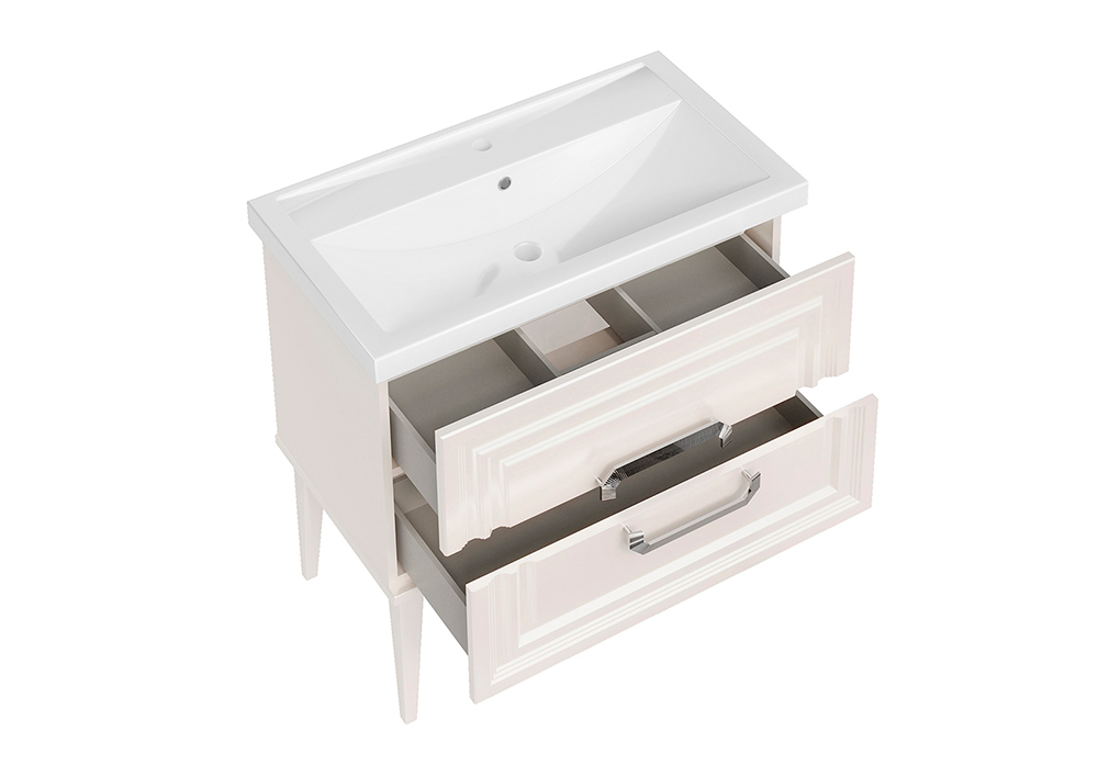 Тумба ASB Woodline Летиция 80 с раковиной Фостер 80, напольная, белый, ручки хром