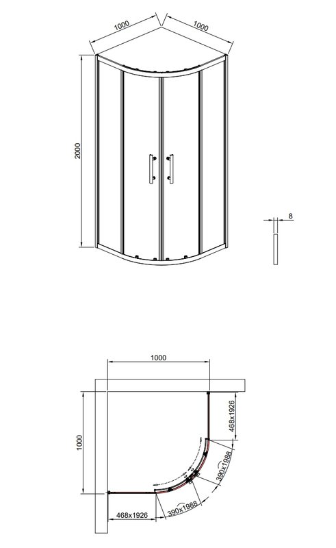 Душевой угол Timo TPSS-100/17C-8, 1000*1000*2000, профиль мат золото, стекло прозрачное 8 мм