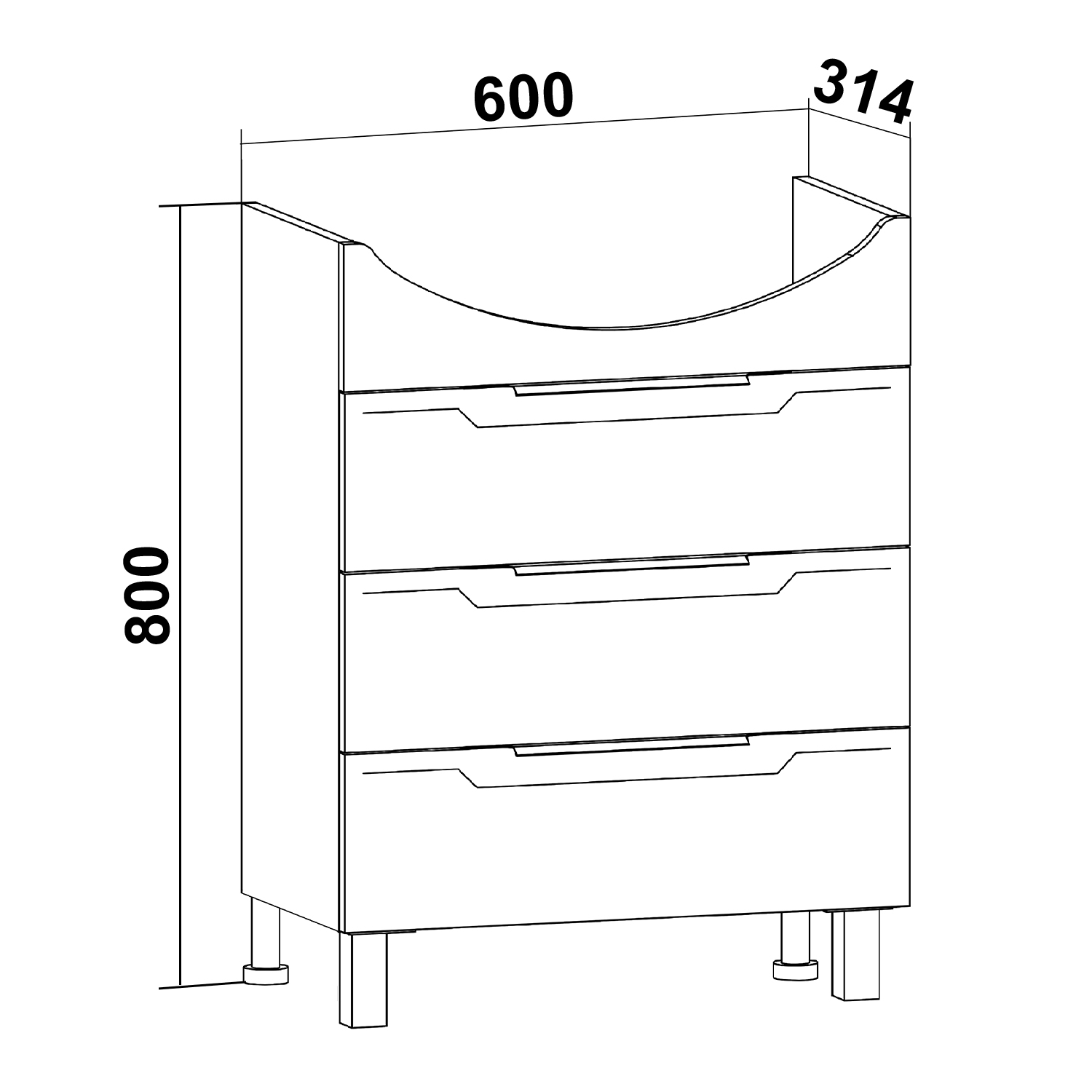 Тумба напольная Runo Верона 65 с раковиной Элеганс 65, белый