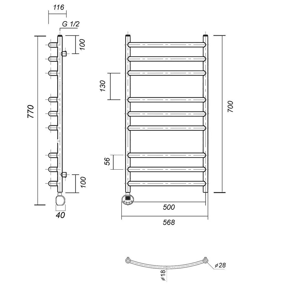 Полотенцесушитель электрический Domoterm Калипсо П9 500x700 EL левый, античная бронза