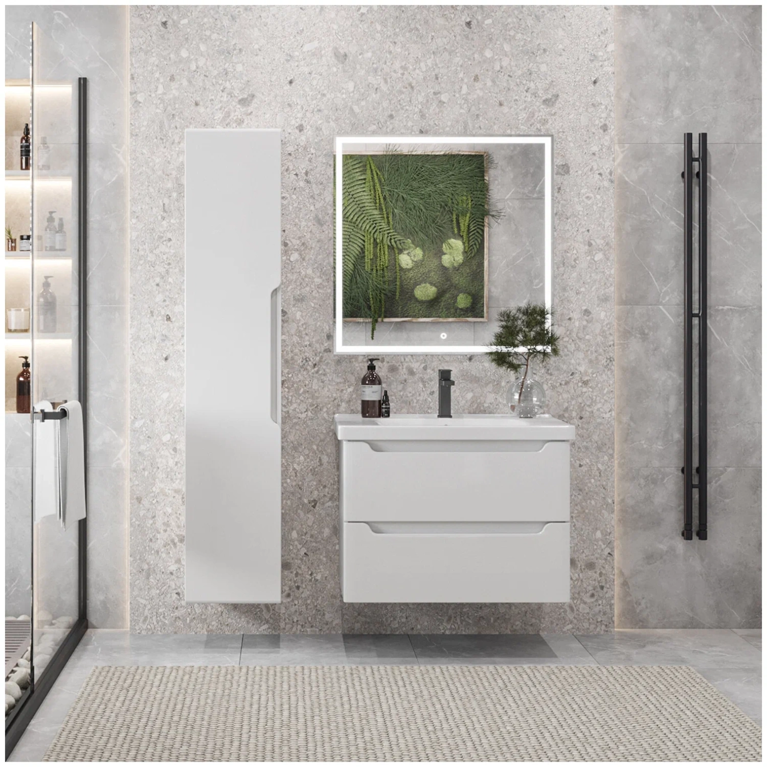 Тумба подвесная SanStar Lanciano 80 с раковиной Гармония 80, белая