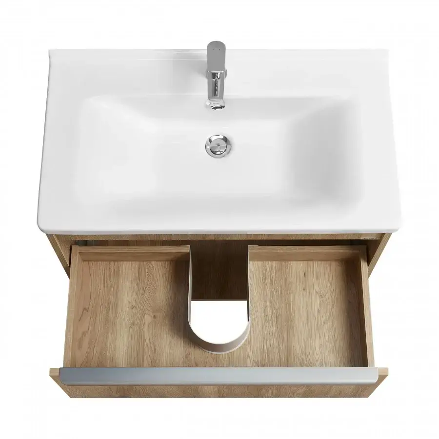 Тумба подвесная Aquaton Хоуп 80 с раковиной Миранда 80, 1 ящик, орех