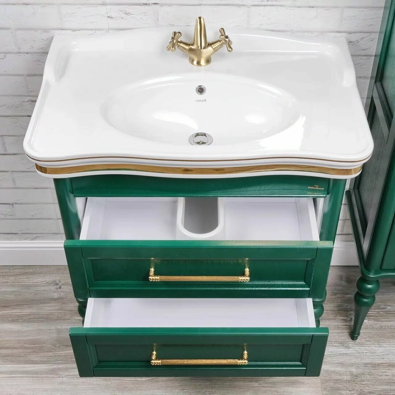 Мебель для ванной ValenHouse Эстетика 80, комплект, напольный, зеленый, фурнитура золото