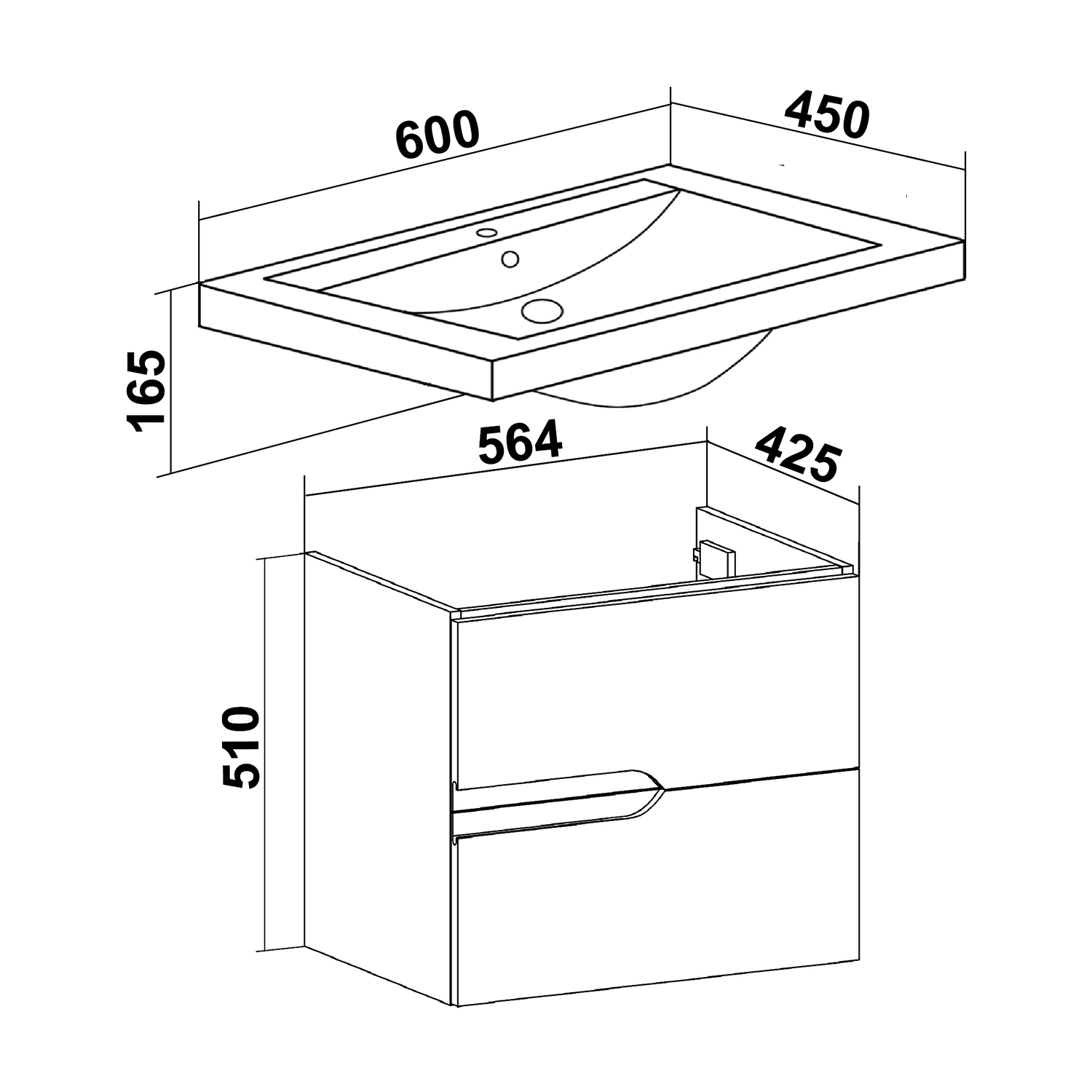 Тумба подвесная Runo Стокгольм 60 с раковиной Como 60, белый