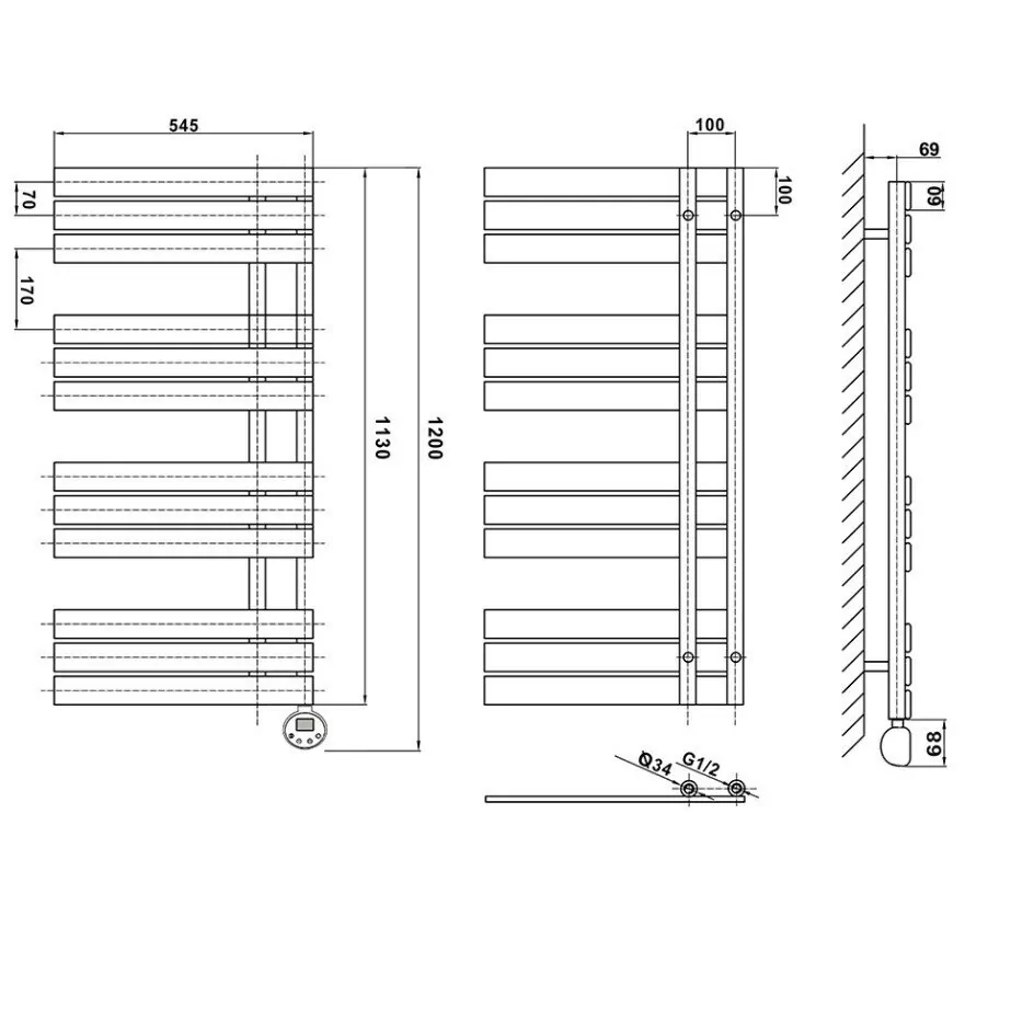 Полотенцесушитель электрический Domoterm Дельта П12 500х1130 ER правый, графит