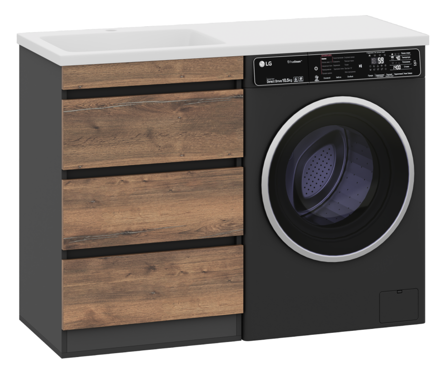 Тумба с раковиной Misty Коломбо 60 под стиральную машину с раковиной Эстет Даллас 120 L, дуб галифакс/антрацит
