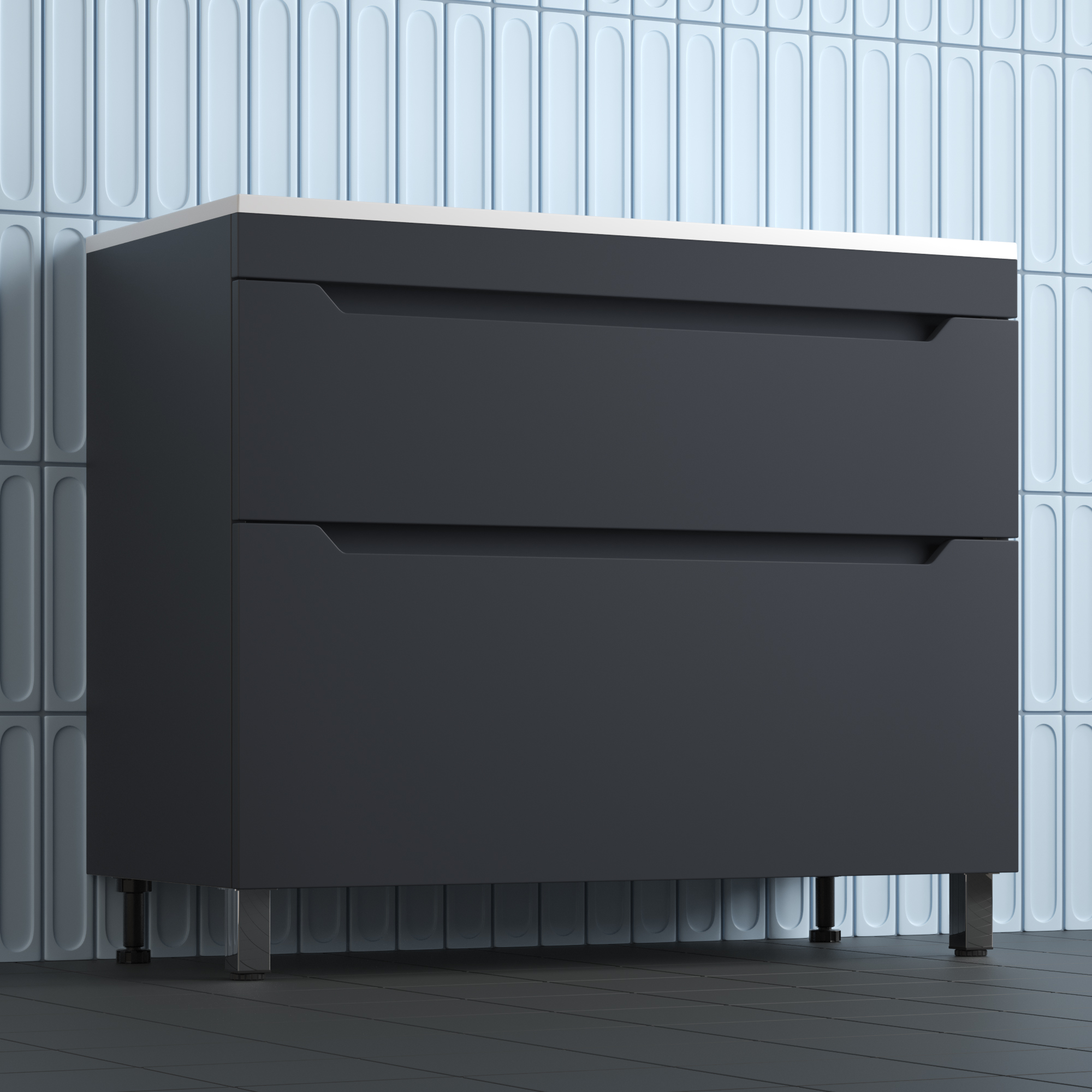 Тумба напольная Style Line Остин 100 с раковиной Фортуна 100 серый шелк, графит