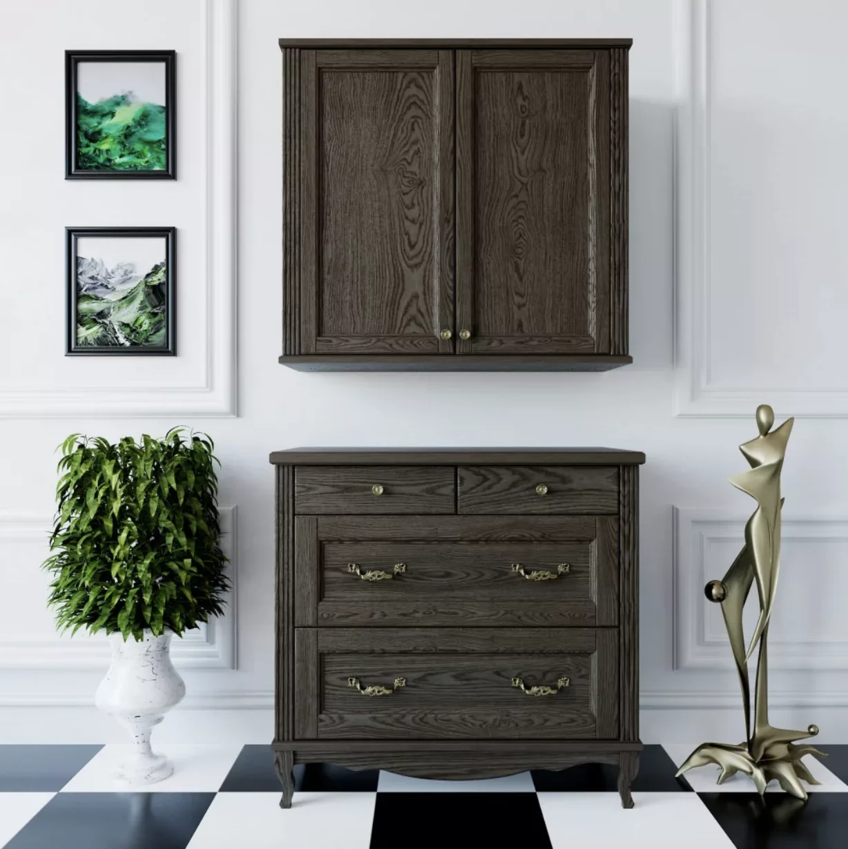 Тумба-комод ValenHouse Лиора 90 четыре ящика, кальяри, ручки бронза