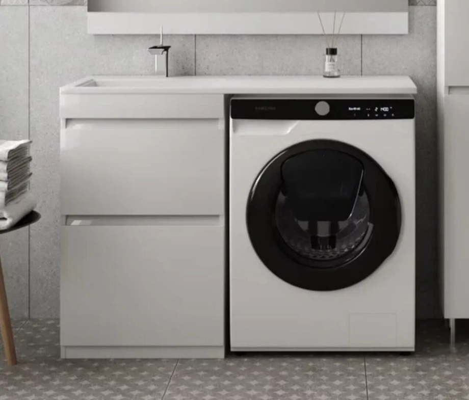 Тумба напольная Style Line Даллас 115 Люкс Plus ПВХ с раковиной Даллас 115 под стиральную машину, левая, белая