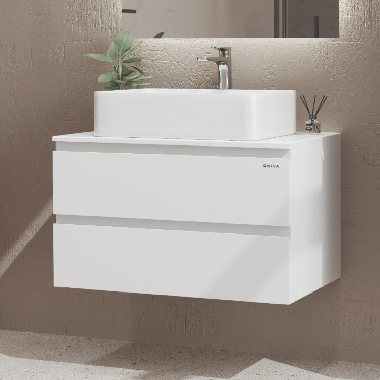 Тумба подвесная Onika Алеста 80 со столешницей и раковиной Олимпия 56, белая