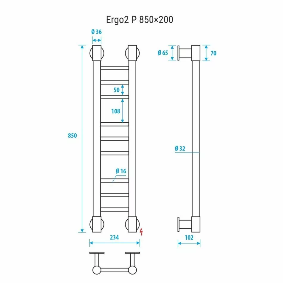 Полотенцесушитель электрический Energy Ergo2 P 850x200 прямой, хром