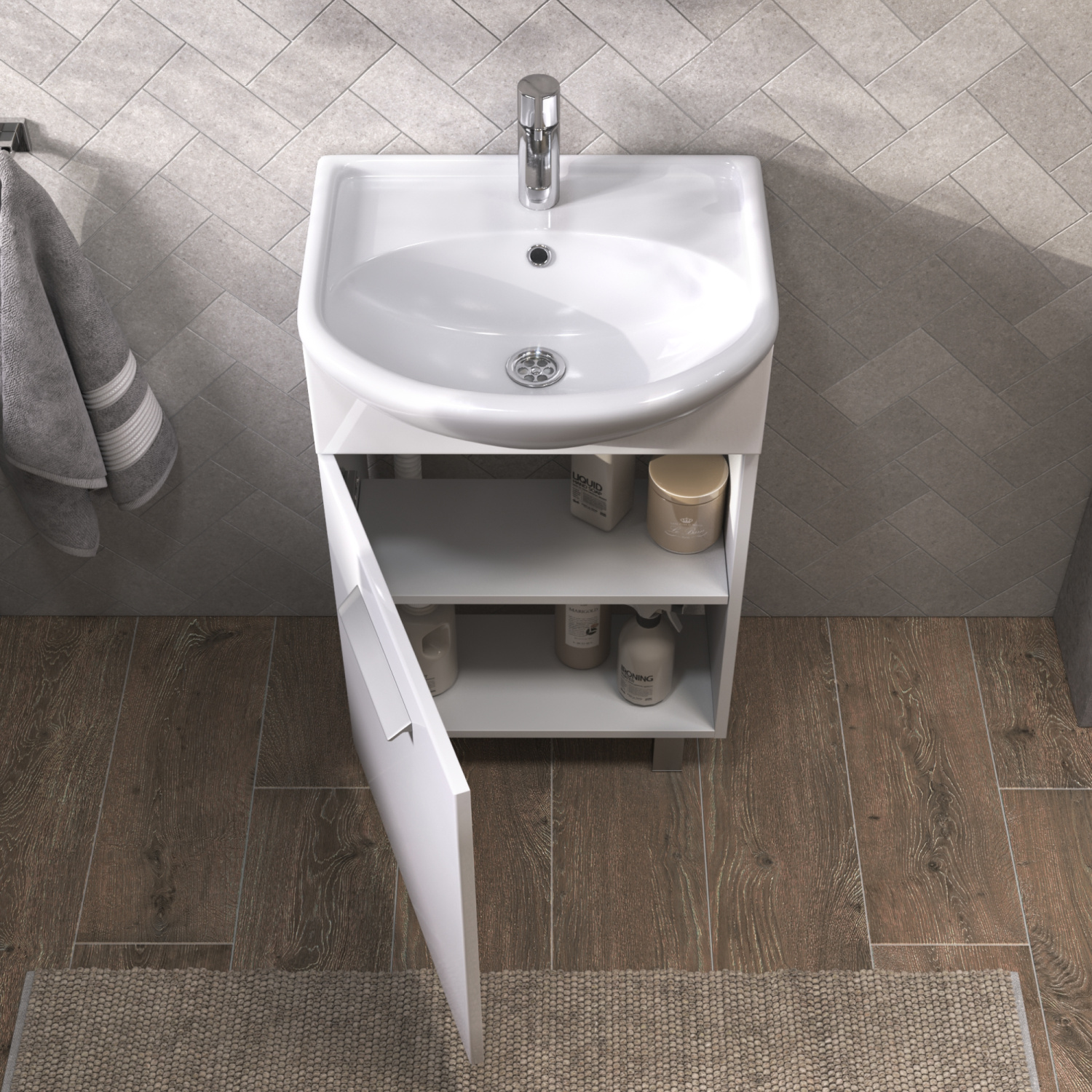 Тумба напольная Vigo Hoska 50 с раковиной Уют 50, 1 дверь, белый