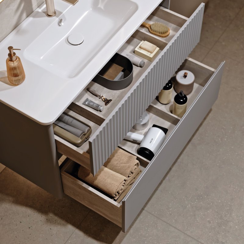 Тумба подвесная Alavann Wave 105 с раковиной Nikson 105, голубой деним