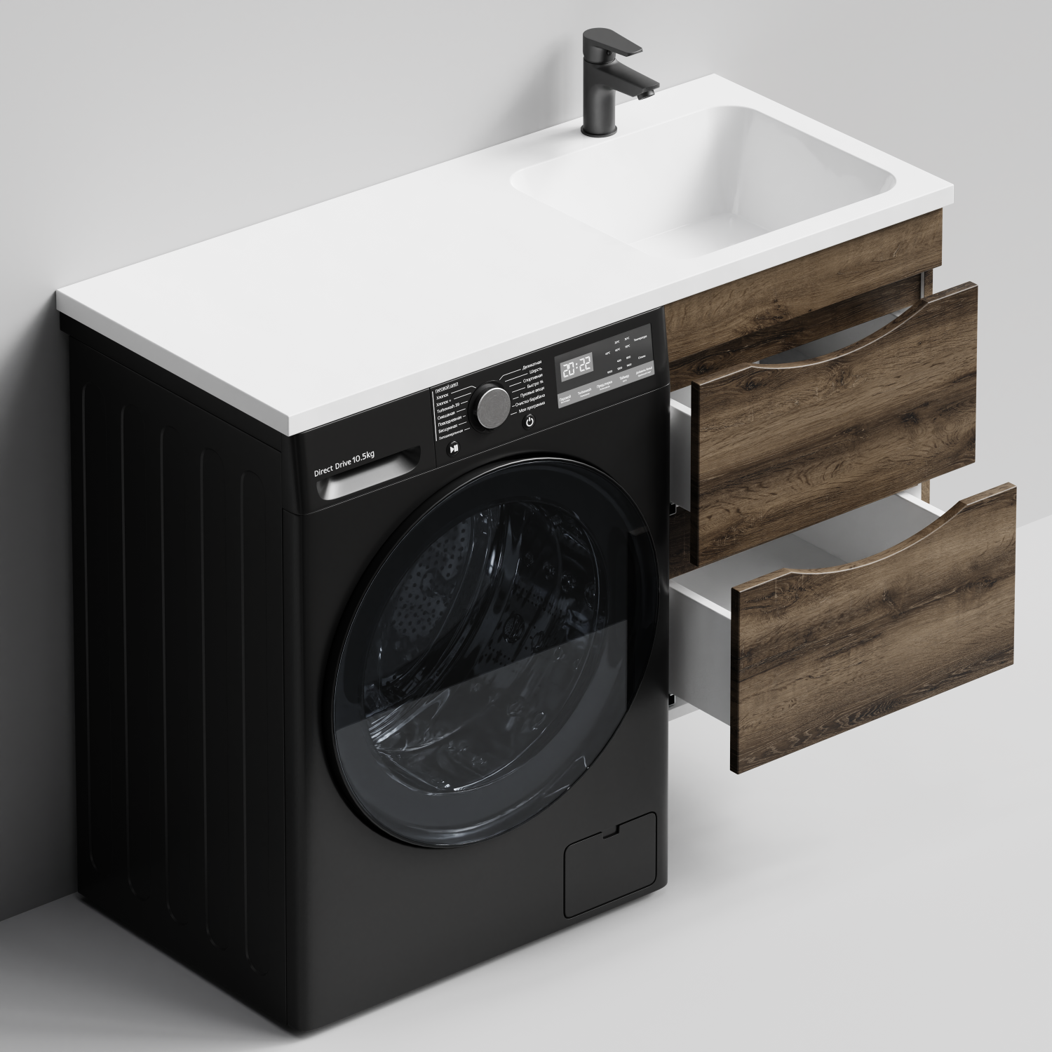 Тумба Vod-ok 48 с раковиной Смайл 110 подвесная, под стиральную машину, правая, Дуб крымский коричневый