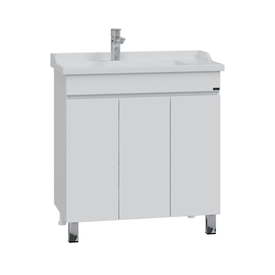 Тумба напольная Санта Марс 80 с раковиной Сириус 80, 3 двери, белый