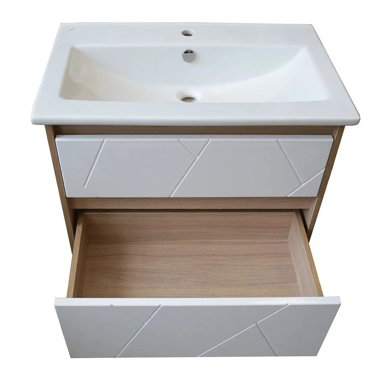 Тумба подвесная Асб-мебель Диана 60 с раковиной Элина 60, белый глянец/светлое дерево