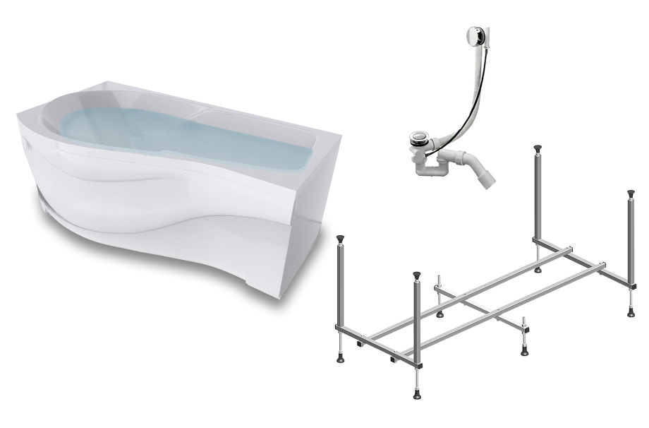 Комплект (5в1) Акриловая ванна TIMO VINO1590L 150*90*66+Каркас + Слив-перелив+Фронтальная панель+Торцевая панель