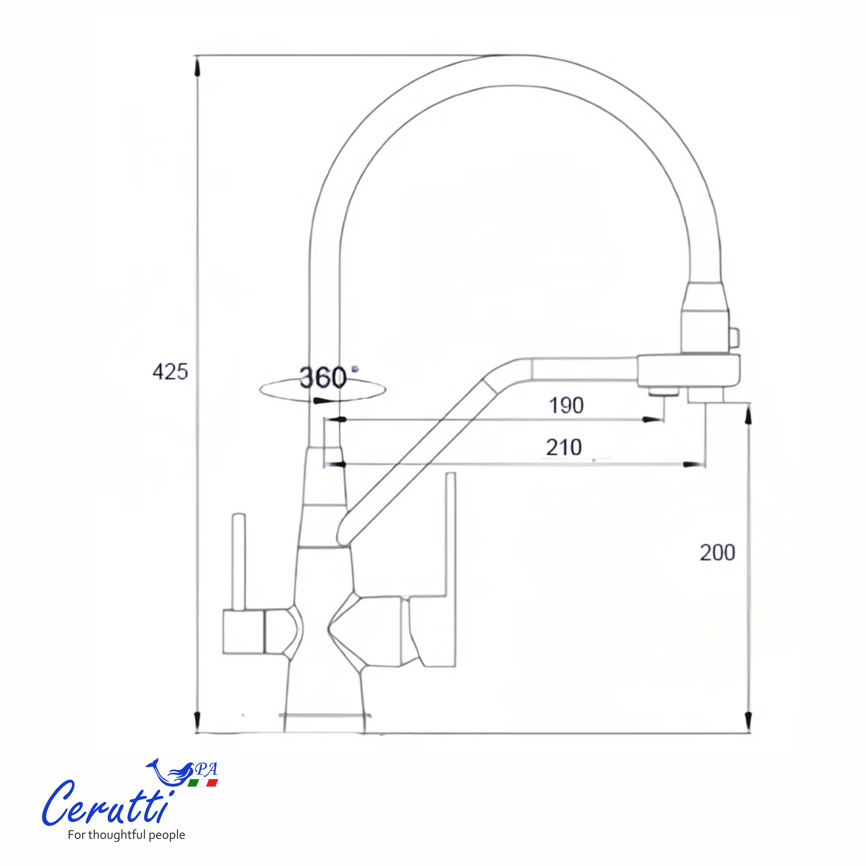 Cмеситель для кухни Ceruttispa Эльзе BN (ELSE BN) из нержавеющей стали, цвет матовый никель