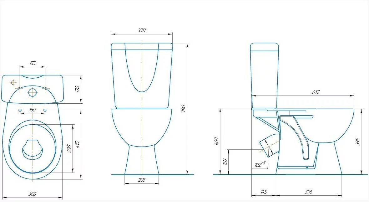 Унитаз Rosa Нео напольный, компакт, с косым выпуском, белый