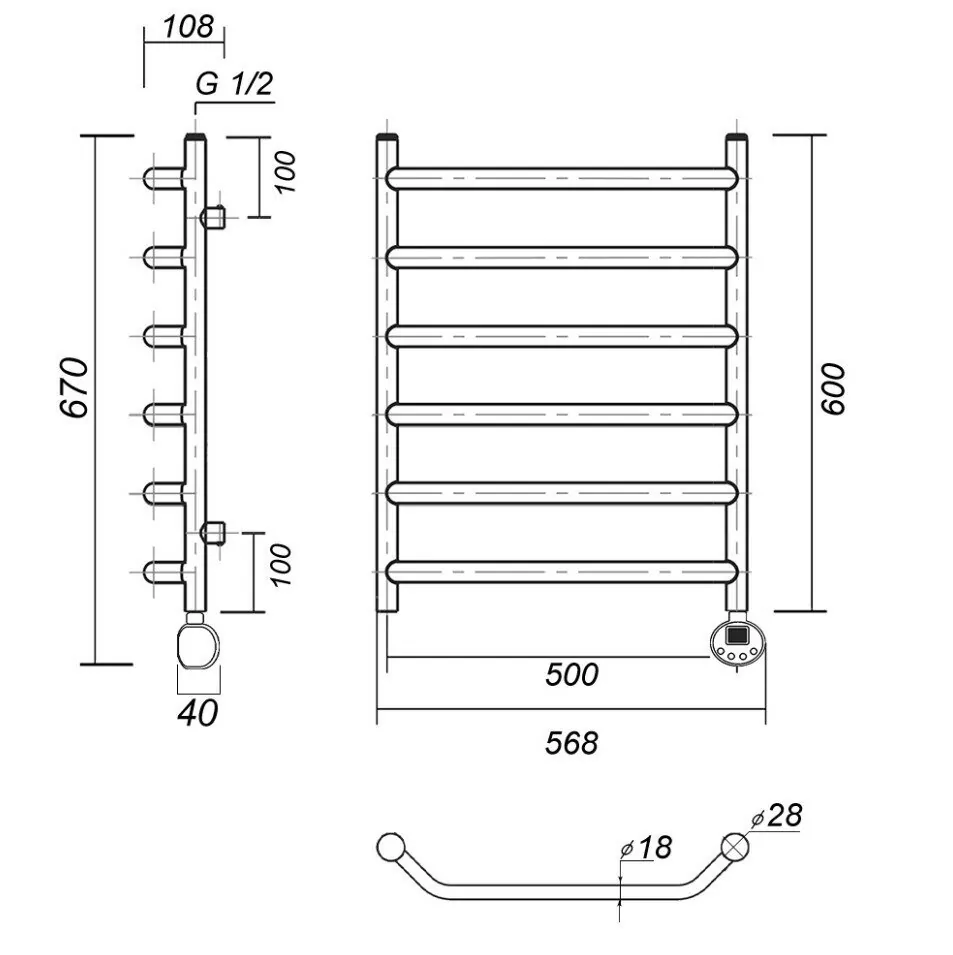 Полотенцесушитель электрический Domoterm Лаура П6 500x600 АБР ER, античная бронза