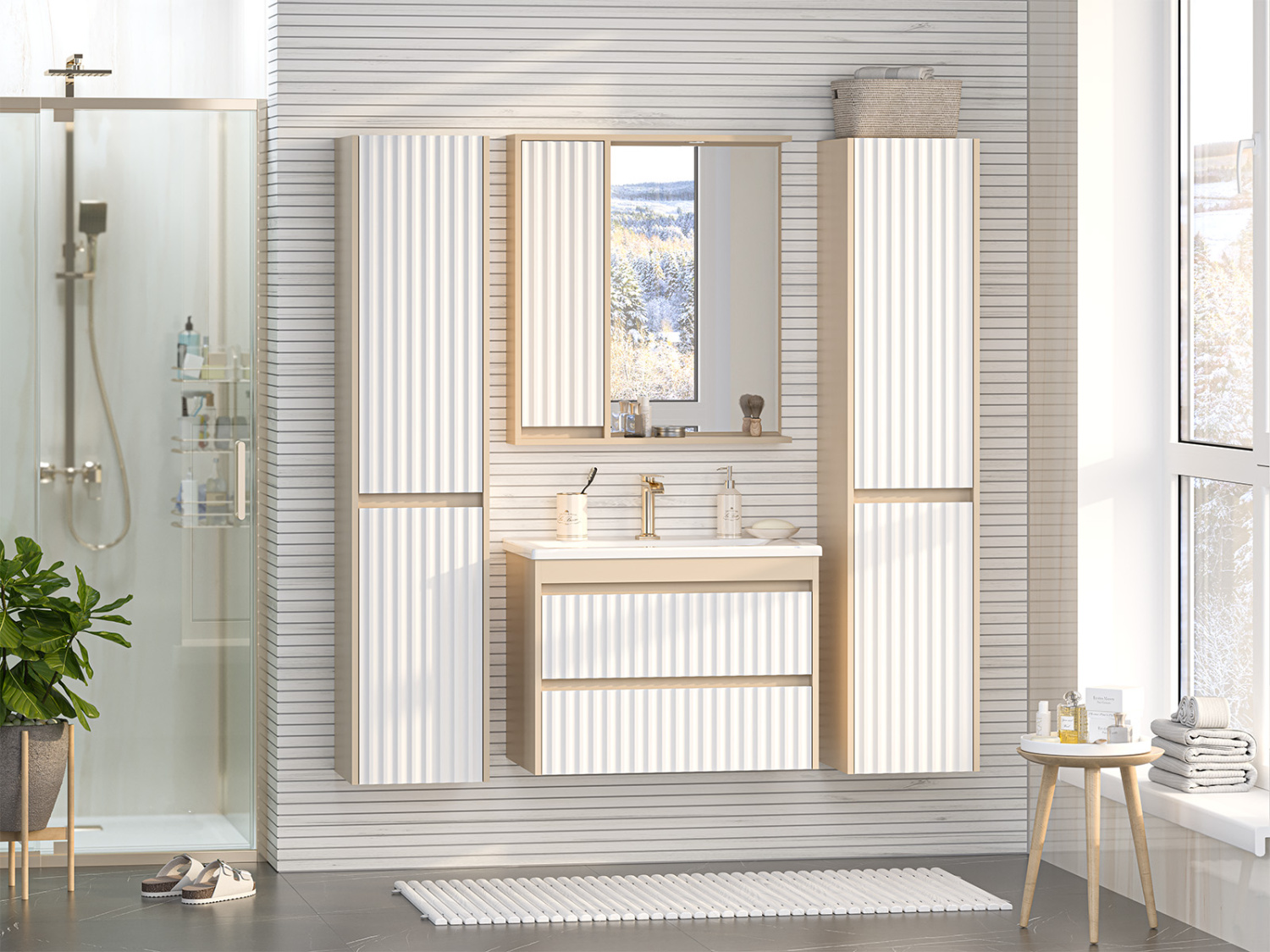 Пенал Brevita Balaton 35 подвесной, R, белый/бежевый