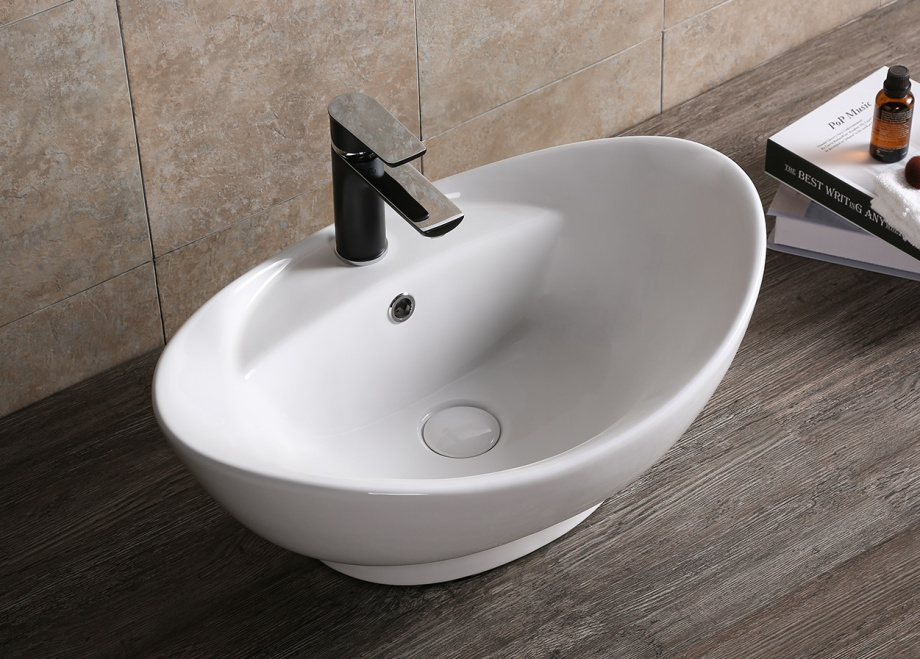 Раковина Ceruttispa CR7003 накладная, белая, овальная, под смеситель, с переливом 600х395х220