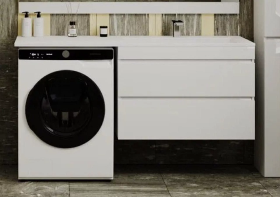 Тумба подвесная Style Line Даллас 150 люкс plus ПВХ с раковиной Даллас 150 под стиральную машину, 2 ящика, правая, белая