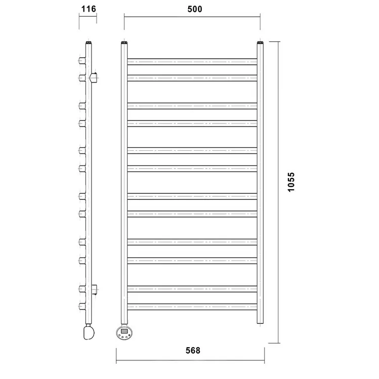 Полотенцесушитель электрический Domoterm Калипсо П12 500x1000 EL левый, хром