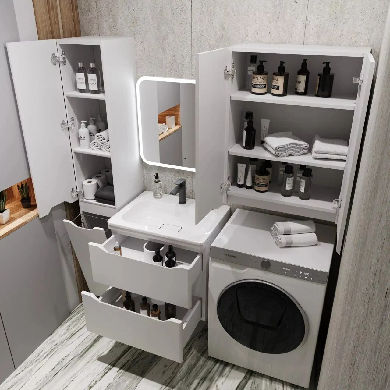 Тумба подвесная Style Line Марелла 60 с раковиной Марелла Люкс 60, белый матовый