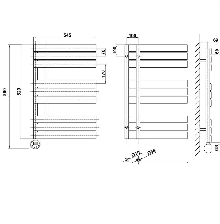 Полотенцесушитель электрический Domoterm Дельта П9 500х820 EL левый, черный матовый