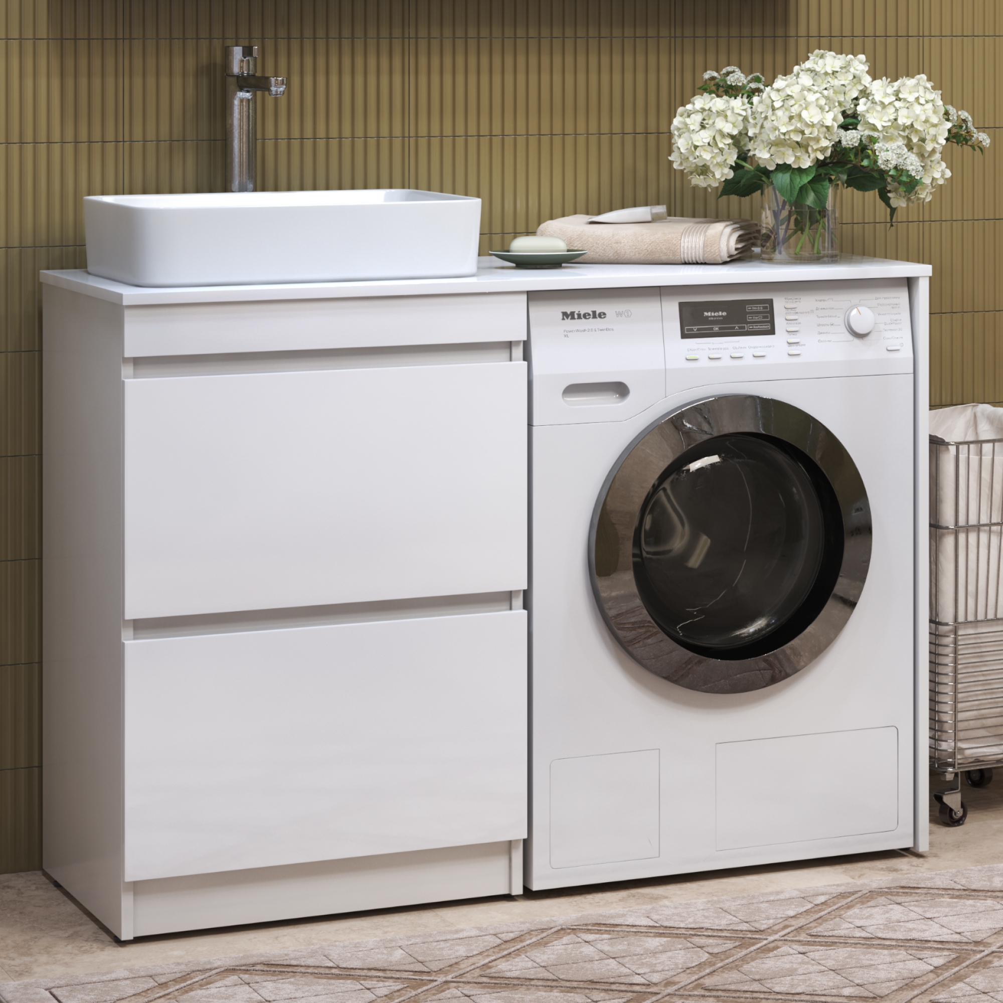 Тумба со столешницей Urban 60 и раковиной Urban, L левая, 2 ящика, под стиральную машину, белая