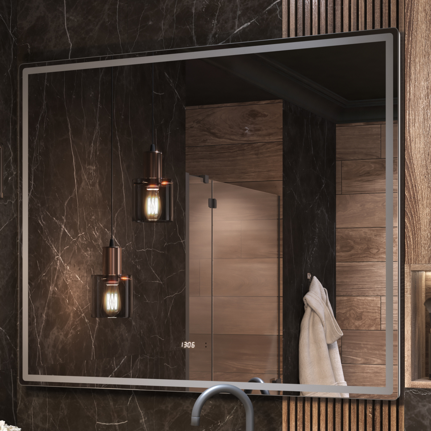 Зеркало Vigo Roberta Luxe 120 свет, сенсор, часы, антизапотевание