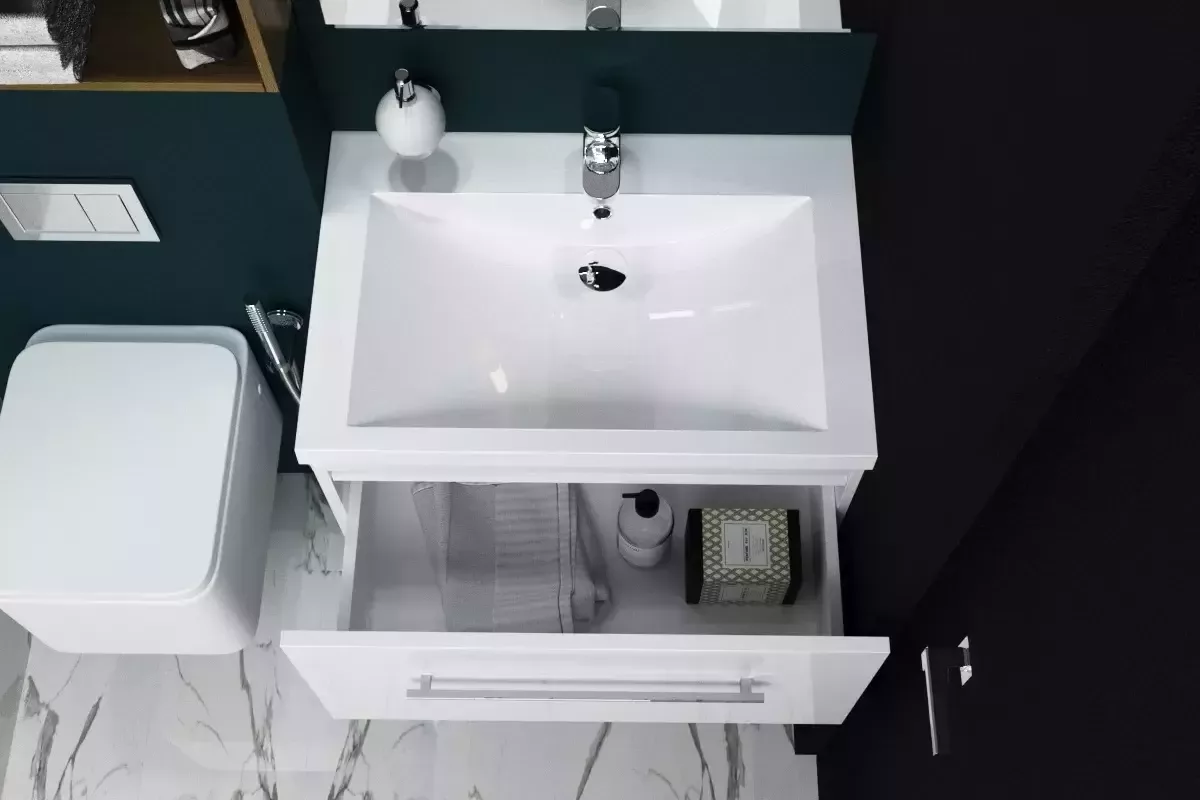 Тумба подвесная 1Marka Соната 75П с раковиной Нота New Polytitan 75, 1 ящик, белый