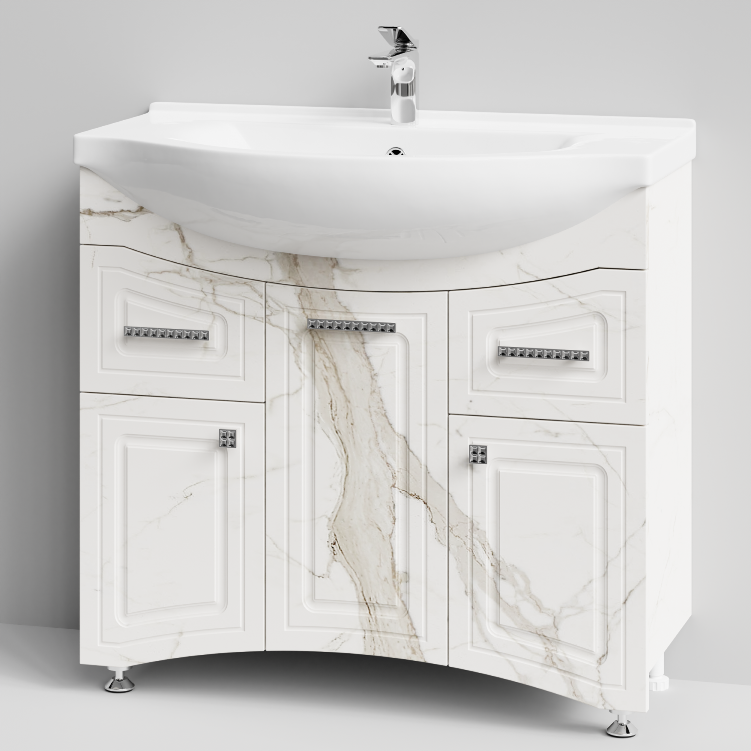 Тумба с раковиной Адам 90 напольная, Мрамор Белый натур милк, петли справа