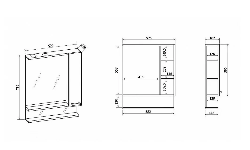 Зеркало-шкаф Sanflor Техас 60 R свет, 2 полки, северное дерево светлое